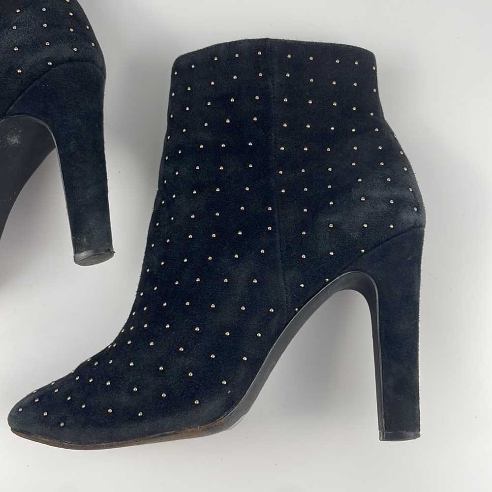 Joie | Hachrio Studded Suede Leather 4.25" Heel Ankle Bootie Black Size 39 - Picture 12 of 14